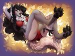  2018 anthro arm_tuft black_hair black_nose bra braided_hair breasts butt canine chest_tuft claws clothed clothing ear_piercing facial_piercing female fur hair kikimochan lip_piercing looking_at_viewer mammal neck_tuft nose_piercing nose_ring panties paws piercing smile solo tuft underwear 