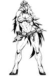  1girl abs breasts cap choker female final_fight handcuffs high_heels jazon long_hair looking_at_viewer monochrome muscle muscular_female navel poison_(final_fight) solo street_fighter toned whip 