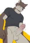  balls blush bottomless canine clothed clothing colored erection male mammal mayobug penis precum simple_background solo 