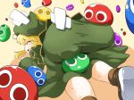  all_fours ass bangs blonde_hair blush boots brown_footwear closed_eyes dress eyebrows_visible_through_hair from_behind furrowed_eyebrows green_dress green_hat hat long_hair long_sleeves madou_monogatari open_mouth puyo_(puyopuyo) puyopuyo sideways_mouth sleeves_past_wrists sugiura sweat tears witch_(puyopuyo) 