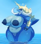  2018 ? absurd_res anthro anthrofied areola belly big_belly big_breasts big_butt blue_areola blue_nipples blush breasts butt deep_navel digital_media_(artwork) female hands_on_hips hi_res horn huge_breasts huge_butt huge_hips looking_at_viewer mammal mustelid navel nintendo nipples nude outside overweight overweight_female partially_submerged pok&eacute;mon pok&eacute;mon_(species) pok&eacute;morph pubes red_eyes samurott solo sssonic2 thick_thighs video_games voluptuous water wet wide_hips 