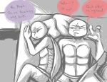  2018 anthro bed clothed clothing dialogue donatello_(tmnt) duo english_text inkyfrog inside lying male mole_(marking) on_back on_bed on_side pillow raphael_(tmnt) reptile scalie shell speech_bubble teenage_mutant_ninja_turtles text topless turtle 