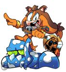 2018 angry badger blue_skin chaos_(sonic) digital_media_(artwork) echidna elemental female frown fur hair hi_res looking_at_viewer mammal mask monotreme mustelid navel nude open_mouth orange_fur pussy raamskorge short_hair simple_background sonic_(series) sonic_boom sticks_the_jungle_badger tikal_the_echidna 