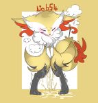  absurd_res amaoto blush braixen embarrassed eyes_closed female full_body hi_res nintendo nude omorashi open_mouth peeing pok&eacute;mon pok&eacute;mon_(species) puddle shaking simple_background solo standing stick tears trembling urine video_games wetting yellow_background 
