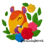  2017 anabelle_(animal_crossing) animal_crossing anthro bust_portrait clothed clothing countershade_torso countershading digital_drawing_(artwork) digital_media_(artwork) drawnbykenna eyelashes eyes_closed female flat_chested flower front_view hands_together happy icon leaf long_snout mammal multicolored_scales nintendo orange_scales pangolin plant portrait purple_scales scales shirt simple_background snout solo video_games white_background white_countershading white_scales 
