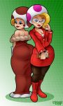  2018 big_butt boots breasts butt cleavage clothed clothing digital_media_(artwork) dress duo eyelashes eyewear female footwear hair humanoid imadeej jolene_(paper_mario) legwear looking_at_viewer mario_bros nintendo not_furry paper_mario pinup pose secretary simple_background smile standing stockings suit teasing thick_thighs toad_(mario) toodles(paper_mario) video_games voluptuous wide_hips 