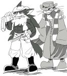  butz_(klonoa) canine cat cigar claws feline grin gun hat janga klonoa_(series) male mammal muscular pilz_moos ponytail ranged_weapon scarf smile weapon wolf 