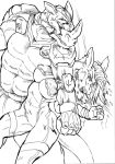  anthro black_and_white blood breasts daigaijin ear_piercing female furryfight_chronicles krok male mammal monochrome piercing rhinoceros roora simple_background spacesuit white_background 