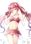  atoatto bikini blush breasts fire_emblem fire_emblem:_kakusei fire_emblem_heroes gloves long_hair navel open_mouth red_eyes red_hair selena_(fire_emblem) simple_background smile solo swimsuit twintails white_background 
