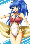 blue_eyes blue_hair braid breasts casual_one-piece_swimsuit d-m_(dii_emu) fire_emblem fire_emblem:_seima_no_kouseki fire_emblem_heroes highres long_hair looking_at_viewer medium_breasts one-piece_swimsuit open_mouth ponytail simple_background smile solo swimsuit tana twin_braids white_background 