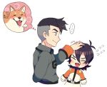  2boys ^_^ arm_behind_back black_hair closed_eyes dog fang flying_sweatdrops grey_eyes hyakujuu-ou_golion imagining keith_(voltron) male_focus miyata_(lhr) multiple_boys open_mouth petting smile spoken_ellipsis takashi_shirogane thought_bubble uniform voltron:_legendary_defender 