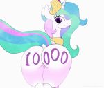  2018 animated big_butt blush body_writing butt crown cute dock equine eyebrows eyelashes feathered_wings feathers featureless_crotch female feral friendship_is_magic hair horn looking_at_viewer looking_back mammal multicolored_hair my_little_pony n0nnny nude princess_celestia_(mlp) rainbow_hair rear_view royalty shaking_butt simple_background smile solo text white_background white_feathers winged_unicorn wings 