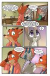  ! &lt;3 2018 akiric anthro bare_chest bonnie_hopps border buckteeth canine chest_tuft clothed clothing comic dialogue dipstick_ears disney duo english_text female fox gloves_(marking) green_eyes inside judy_hopps kissing lagomorph male male/female mammal markings necktie necktie_grab nick_wilde open_shirt photo purple_eyes rabbit speech_bubble stu_hopps teeth text topless tuft white_border zootopia 