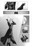  antenna_hair black_coat_(kingdom_hearts) boots breasts closed_eyes coat comic crossed_legs electricity gloves gogo_(detteiu_de) greyscale hair_slicked_back highres kingdom_hearts larxene long_hair long_sleeves medium_breasts monochrome motion_lines organization_xiii silent_comic solo standing thighhighs v-shaped_eyebrows watson_cross zipper 