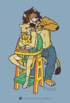  2018 anthro bib clothed clothing diaper duo elbow_tufts eyewear father father_and_son feline food glasses high_chair infantilism junior_(puddlepup) legwear lion male male/male mammal mostly_nude muscular muscular_male navel parent patreon puddlepup socks son spoon standing topless tuft urine 
