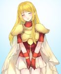  blonde_hair breastplate cape closed_eyes commentary_request cosplay crossdressing eirika eirika_(cosplay) fire_emblem fire_emblem:_rekka_no_ken fire_emblem:_seima_no_kouseki fire_emblem_heroes gloves jurge long_hair lucius male_focus red_gloves short_sleeves simple_background skirt solo white_skirt 