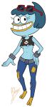  2018 4_fingers alpha_channel armband avian barefoot bird blue_feathers blue_hair breasts bunnox clothing digital_media_(artwork) feathers female hair hand_on_hip harvey_beaks_(series) hi_res jeans looking_at_viewer mature_female midriff miriam_beaks navel non-mammal_breasts pants pose short_hair simple_background smile solo standing transparent_background under_boob 