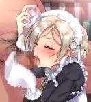  1girl azur_lane blonde_hair blush censored chain clothed_female_nude_male commentary_request herukerua hetero licking maid maid_headdress male_pubic_hair mosaic_censoring nude open_mouth oral penis pubic_hair sheffield_(azur_lane) short_hair solo_focus testicle_licking testicles tongue tongue_out towel upper_body wiping yellow_eyes 