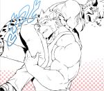  2018 abs anthro biceps big_muscles clothed clothing feline fur hair kuron male mammal monochrome muscular muscular_male simple_background sketch 