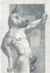  animal_genitalia arjuna balls canine dog great_dane greyscale looking_at_viewer male mammal monochrome nude sheath solo standing 
