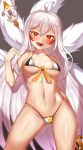  :q ahoge ara_han bikini blush breasts bright_pupils commentary contrapposto elsword eun_(elsword) eyeliner facial_mark gradient gradient_background hair_ornament hair_stick halterneck long_hair looking_at_viewer makeup md5_mismatch medium_breasts micro_bikini multiple_tails naughty_face navel nt00 open_mouth red_eyes sakra_devanam_(elsword) shiny shiny_skin sidelocks simple_background slit_pupils smile solo standing string_bikini swimsuit tail tongue tongue_out underboob very_long_hair white_hair 