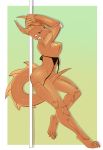  anthro bikini breasts clothing dancing dragon female hiddenwolf horn makeup mascara mostly_nude nipples pole pole_dancing solo standing swimsuit wide_hips 