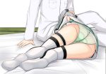  1girl admiral_(kantai_collection) ahoge akitsushima_(kantai_collection) arm_support ass bad_feet commentary_request green_panties hair_ornament hand_on_another's_head hat head_out_of_frame implied_fellatio jacket kantai_collection leg_garter long_hair md5_mismatch military military_uniform mini_hat miniskirt on_floor panties pleated_skirt ribbon side_ponytail sitting skirt solo_focus takamaru_(akisora_drawing) thighhighs thighs underwear uniform 