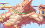  2018 abs anthro biceps canine clothed clothing egyptian egyptian_mythology fur hi_res male mammal muscular muscular_male pecs puzzle_&amp;_dragons set simple_background tupidwithouts video_games 