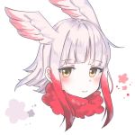  aotan_(aorin114) bangs bird_wings blush eyebrows_visible_through_hair fur_collar gradient_hair head_wings japanese_crested_ibis_(kemono_friends) kemono_friends multicolored_hair red_hair sidelocks white_hair wings yellow_eyes 