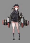  :&lt; absurdres beret blush brown_eyes brown_hair commentary_request covered_navel dress full_body grey_background hand_on_hip hat highres kantai_collection long_sleeves looking_at_viewer machinery rigging sailor_collar sailor_dress sailor_hat searchlight short_hair socks solo sumisu_(mondo) thighs torpedo torpedo_launcher torpedo_tubes turret z3_max_schultz_(kantai_collection) 