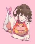  1girl artist_request bare_shoulders braid breasts brown_eyes brown_hair cleavage dead_or_alive full_body large_breasts lei_fang looking_at_viewer lying on_stomach open_mouth smile solo tagme 