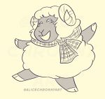  2018 alice_chrosny ambiguous_gender animal_crossing anthro biped blush caprine cloven_hooves curved_horn digital_drawing_(artwork) digital_media_(artwork) eyes_closed front_view full-length_portrait fur happy hooves horn mammal mostly_nude naked_scarf nintendo open_mouth open_smile plaid portrait scarf sheep simple_background smile snout solo spread_arms spread_legs spreading suspended_in_midair toony vesta_(animal_crossing) video_games wide_stance wool yellow_and_white yellow_background 