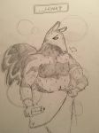  2018 ? after_shower animal_crossing anteater anthro anthrofied antonio_(animal_crossing) barazoku biceps biped chest_tuft confusion english_text fluffy fluffy_tail front_view fur greyscale half-closed_eyes half-length_portrait holding_object long_snout looking_away male mammal monochrome muscular muscular_male naked_towel nintendo nipples onomatopoeia pecs pencil_(artwork) portrait sensualclown sigh simple_background snout solo sound_effects standing text towel traditional_media_(artwork) tuft video_games wet white_background 
