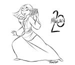  2018 5_fingers anniversary black_and_white clothed clothing disney dragon duo eastern_dragon fa_mulan human looking_at_another mammal monochrome mulan_(copyright) mushu pose signature simple_background size_difference sketch steve_thompson white_background 