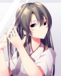  green_eyes green_hair hair_between_eyes hair_down hand_in_hair japanese_clothes kantai_collection long_hair solo sutaa_dasuto-kun tying_hair zuikaku_(kantai_collection) 