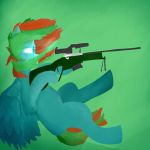  blue_eyes cyan_skin cyan_tear equine falling fan_character female feral friendship_is_magic green_hair gun hair holding_object holding_weapon horse mammal meduka my_little_pony pegasus pony ranged_weapon red_hair rifle simple_background solo weapon wings 