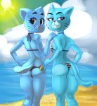 2018 anthro beach bikini blue_fur butt cartoon_network cat cerebropodrido clothed clothing color_edit colored daughter detailed_background digital_media_(artwork) duo edit eyebrows eyelashes feline female fur hand_on_shoulder looking_at_viewer mammal mature_female mother mother_and_daughter mrs._senicourt nicole_watterson outside parent rear_view seaside signature sketch sky smile standing swimsuit the_amazing_world_of_gumball unknown_colorist water 
