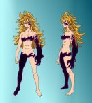  1girl abs breasts cleavage derieri full_body long_hair medium_breasts muscles muscular_female nanatsu_no_taizai no_clothes partially_nude spiky_hair standing 