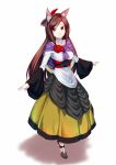  alternate_costume animal_ears brown_hair commentary_request dress full_body hair_ornament highres imaizumi_kagerou long_hair red_eyes shawl shoes simple_background solo tenamaru touhou white_background wolf_ears 