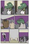  2018 alligator angie_(study_partners) breasts clothed clothing comic crocodilian elephant female hallway male mammal ragdoll_(study_partners) reptile scalie study_partners teeth thunderouserections young 