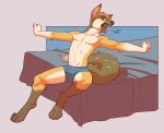  absurd_res anthro bed boxer_briefs boxers_(clothing) bulge canine clothed clothing dog erection freckles fuzzamorous german_shepherd hi_res jorden_riley male mammal morning_wood open_mouth solo stretching tongue topless underwear yawn 