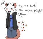  2017 anthro blush butt clothing erection fur honky_kat mammal marsupial opossum text 