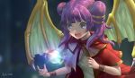  azto_dio commentary dragon_wings english_commentary fire_emblem fire_emblem:_seima_no_kouseki fire_emblem_heroes highres long_hair mamkute multi-tied_hair myrrh open_mouth orb purple_hair red_eyes solo twintails wings wristband 