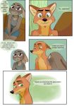  absurd_res canine clothed clothing comic disney duo english_text female fox hi_res judy_hopps lagomorph male mammal nick_wilde rabbit shirt tank_top text topless yinller zootopia 