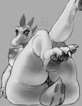  2018 3_toes alligator anthro breasts butt claws crocodilian female gregzhel greyscale hi_res looking_at_viewer monochrome nude pussy reptile scalie solo toe_claws toes 