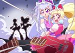  absurdres aisaki_emiru bangs bare_shoulders blunt_bangs bow bowtie commentary_request cure_amour cure_black cure_macherie cure_white dress drill_hair earrings frilled_dress frills futari_wa_precure gloves guitar highres hugtto!_precure instrument jewelry long_hair magical_girl multicolored multiple_girls otokamu precure puffy_short_sleeves puffy_sleeves ruru_amour short_sleeves white_gloves 