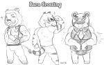  2013 3_toes animal_crossing anthro barazoku bear beardo_(animal_crossing) biceps biped bottomless butt cheek_tuft clothed clothing digital_drawing_(artwork) digital_media_(artwork) english_text facial_hair featureless_crotch featureless_feet feline fist flexing front_view full-length_portrait fur gloves_(marking) greyscale group hairy humanoid_hands illuminatii lion lionel_(animal_crossing) looking_at_viewer male mammal mane manly markings mature_male monochrome musclechub muscular muscular_male mustache necktie nintendo overweight overweight_male portrait raised_arm rear_view rolf_(animal_crossing) shirt sideburns simple_background sketch smile snout socks_(marking) sparkle sparkling_eyes standing striped_fur striped_tail stripes sweater_vest tail_tuft text tiger toes triceps tuft vein veiny_muscles video_games white_background 