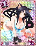  all_fours animal_ears bikini bishop_(chess) black_hair blue_bikini blue_swimsuit blush breasts card_(medium) cat_ears cat_paws cat_tail character_name chess_piece cleavage covered_nipples gloves hair_rings hairband high_school_dxd high_school_dxd_infinity kuroka_(high_school_dxd) large_breasts lipstick long_hair looking_at_viewer makeup multiple_tails official_art paw_gloves paw_pose paws pillow purple_lipstick slit_pupils smile solo striped striped_legwear swimsuit tail thighhighs trading_card yellow_eyes 