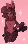  2018 anthro bow breasts brown_fur brown_hair canine clothed clothing digital_media_(artwork) dog female fishnet fishnet_legwear fur hair invalid_tag legwear lingerie lucie_choquette mammal one_eye_closed poodle simple_background solo spxcecdet tongue wink 