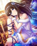  alternate_costume black_hair blue_eyes book candle fingerless_gloves gloves hairband idolmaster idolmaster_cinderella_girls idolmaster_cinderella_girls_starlight_stage instrument long_hair official_art piano pom_pom_(clothes) sagisawa_fumika 